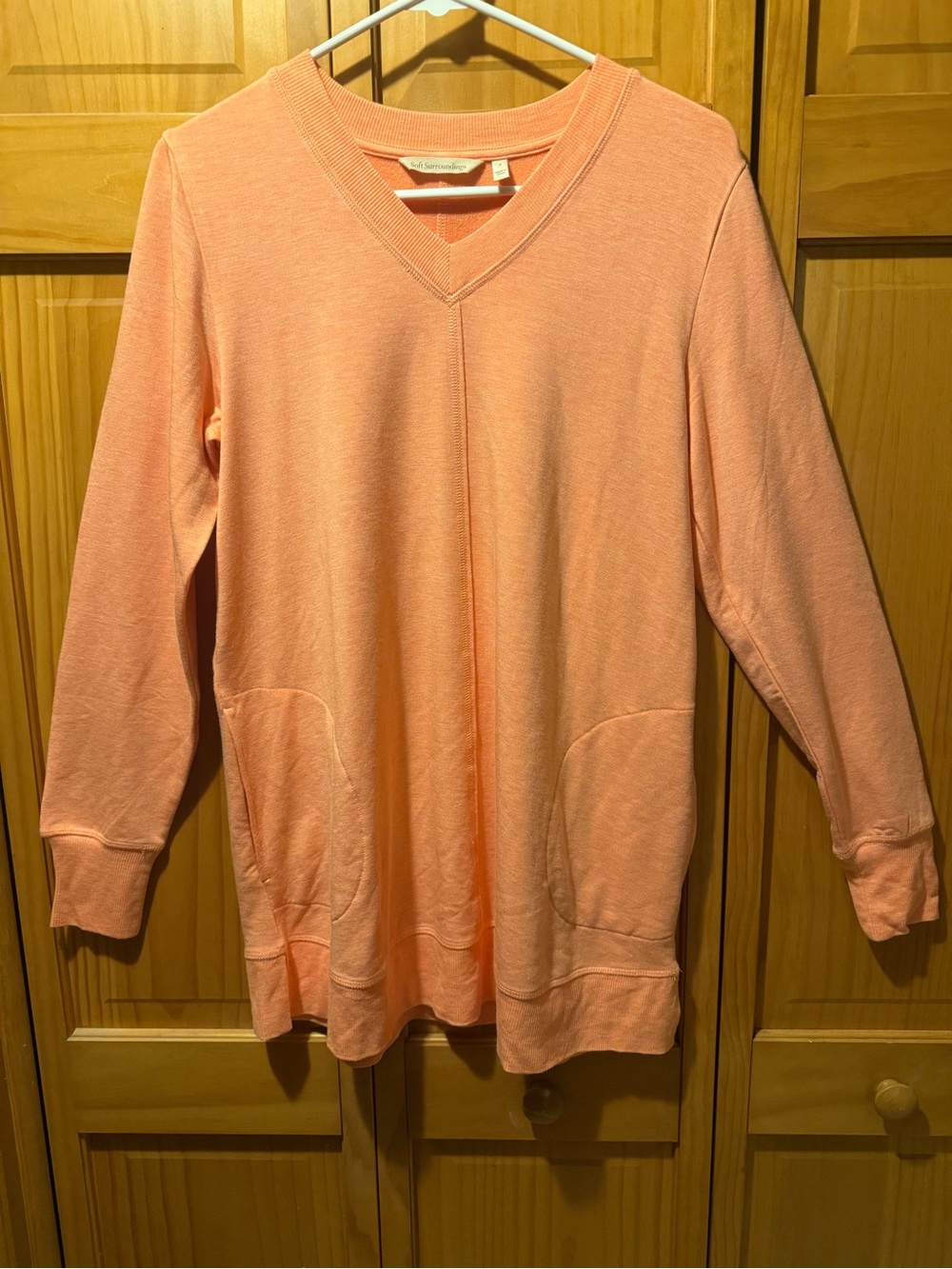Soft Surroundings Peach V-Neck Pocket Sweater